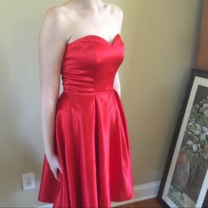 Red Satin Strapless Dress